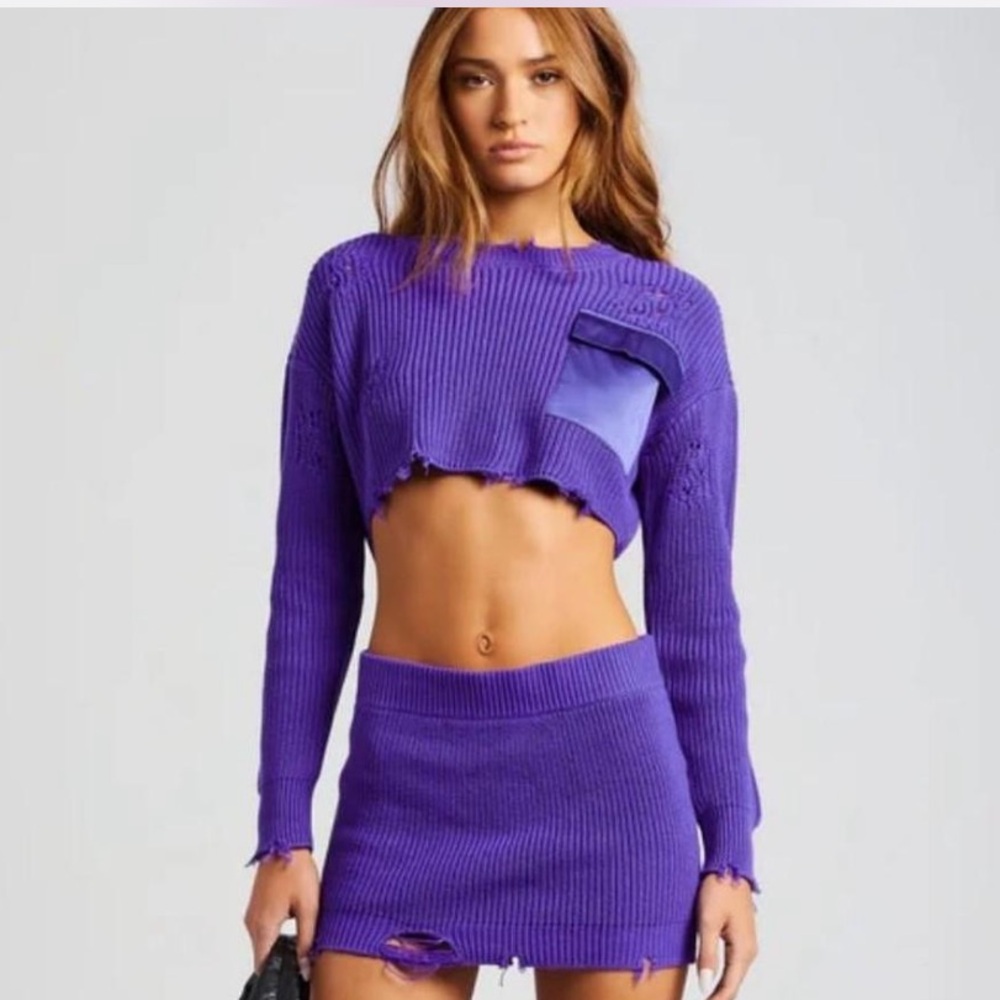 SER.O.YA Cropped Devin Bold Purple Knit Ensemble with Pocket NWT Size Small - Picture 5 of 8